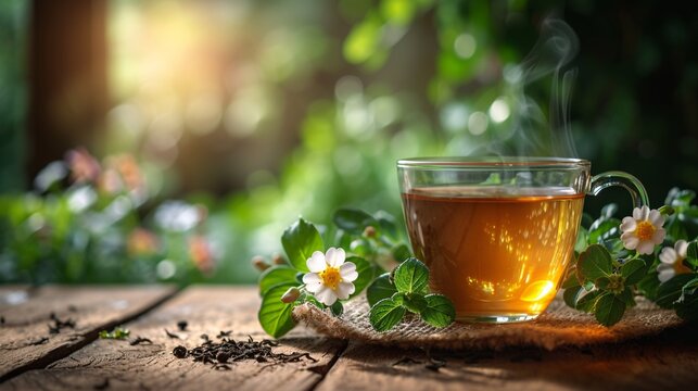 Sip of Sunshine A Fresh Cup of Tea in a Garden Setting Generative AI