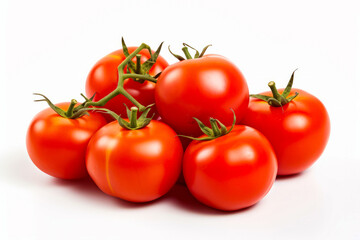 Group of tomatoes on white background.