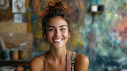 Cheerful Emerging Artist: An artist's joyous smile reflects their creative spirit and passion for artistry.