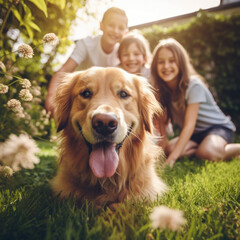 Radiant Family Moments: Joyful Play with Our Beloved Golden Retriever