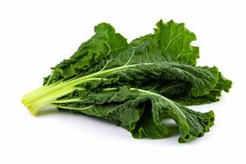 Bunch of green leafy vegetables on white background.
