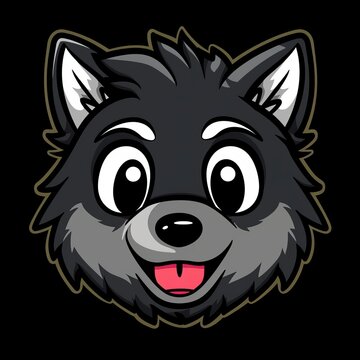 Flat logo wolf kawaii style on a black background. Kawaii style.