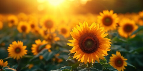 Obraz premium Golden Sunflowers in a Field of Sunlight Generative AI
