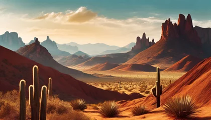 Foto op Plexiglas Texas Mountain Desert Landscape: A backdrop of rugged mountains and desert terrain in Texas, evoking the adventurous spirit of the Wild West © Tatiana