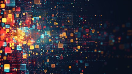 Digital Literacy: Pixelated patterns and tech icons highlight the importance of digital skills.