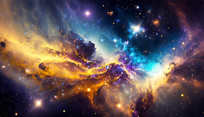 Abstract cosmos background featuring nebulae and galaxies in space. - obrazy, fototapety, plakaty
