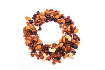 round nuts on white background top shot. raw nuts