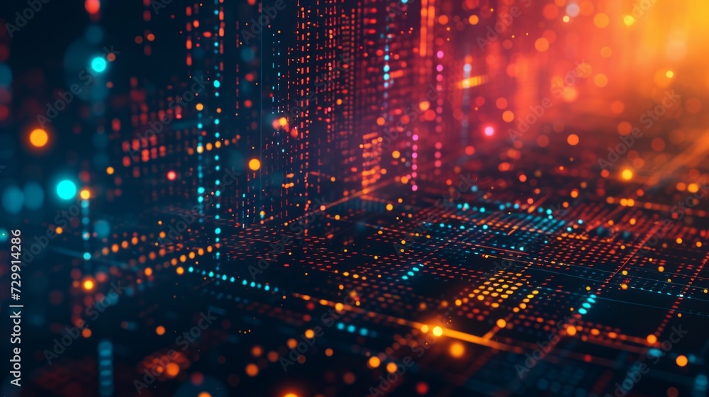 Poster digital literacy: pixelated patterns and tech icons highlight the importance of digital skills.