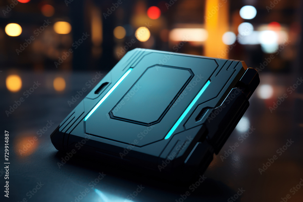 Poster a futuristic smart wallet that syncs with a user-friendly payment app, redefining convenience and se