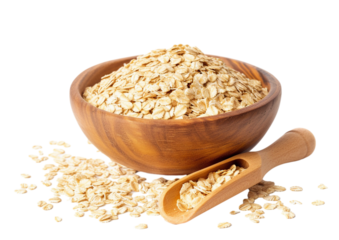 oatmeal in a wooden bowl isolated on transparent background