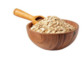 oatmeal in a wooden bowl isolated on transparent background