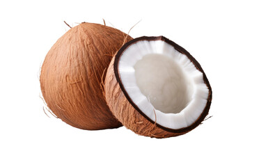 The Coconut, Sheltering a Lush Kernel, a Culinary Gem of Tropical Regions on a White or Clear Surface PNG Transparent Background.