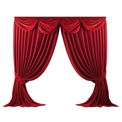 red stage curtains on a transparent background.