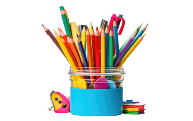 A Collection of Pencils in a Box, Perfect Companions for Study Sessions on a White or Clear Surface PNG Transparent Background.