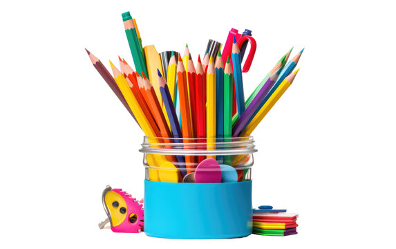 A Collection of Pencils in a Box, Perfect Companions for Study Sessions on a White or Clear Surface PNG Transparent Background.