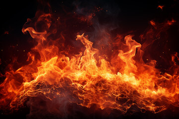 Fire flames on black background. Blaze fire flame background and textured