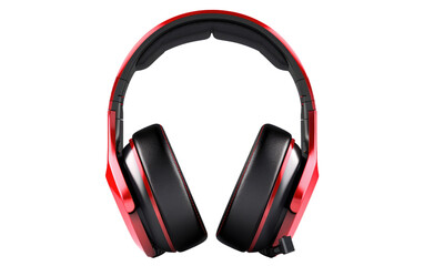 A Red and Black Ear Headset, Uniting Style and Audio Performance on a White or Clear Surface PNG Transparent Background.