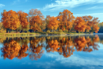 Tranquil Reflections. The Serene Autumn Landscape by the Lakeside.