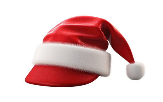 Red Santa Hat, A Festive Crown of Holiday Warmth and Merry Beauty on a White or Clear Surface PNG Transparent Background.