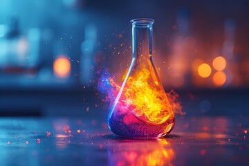 Fiery Glow of a Chemistry Lab Generative AI - obrazy, fototapety, plakaty