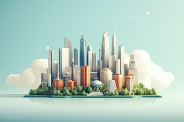 Modern cityscape with skyscrapers and clouds, 3D rendering, Ai Generated