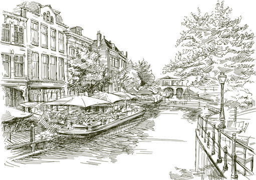 Leiden, hand drawn vector illustration