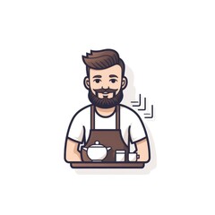 Obraz premium graphic logo of barista with cup of coffee on white background.