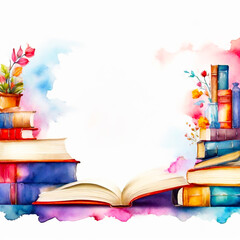 book with colorful flowers watercolor texture background