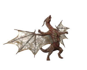 Obraz premium Fantasy undead zombie lich dragon creature standing with wings spread roaring at the sky. Isolated 3D illustration..