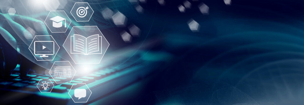  E-learning, education, online exam concept. Choose correct answer. Education internet online digital technology concept.