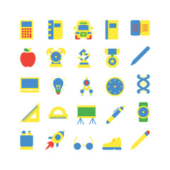 school and education icon set. flat color icon collection. Containing school icons.