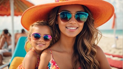 Mother and daughter enjoying on the beach