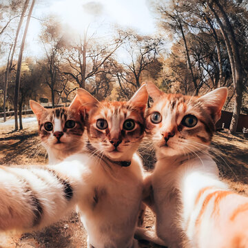 two cats in the garden with a selfe picture .Generative Ai