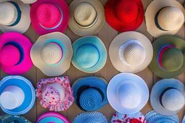 array of childrens summer hats in a playful display