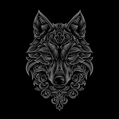 Obraz premium Flat logo wolf ornate art style on a black background. Ornate art style.