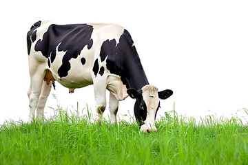 Milk cow in green meadow on transparent background PNG