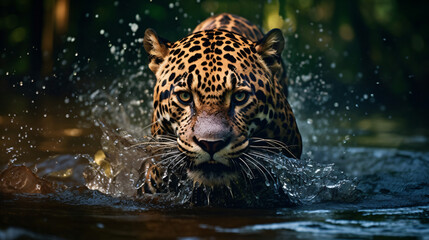 After swimming a jaguar searches for its prey