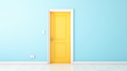 A photo showcasing a vibrant yellow door in a room painted in a soothing shade of blue.