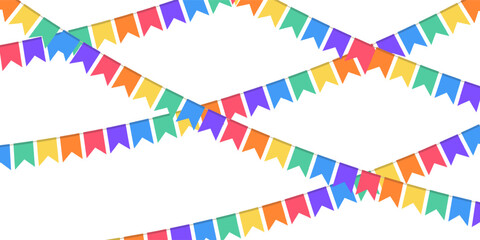 Festive flags garland in lgbt rainbow colors. Celebration flags for pride decor. Party decoration