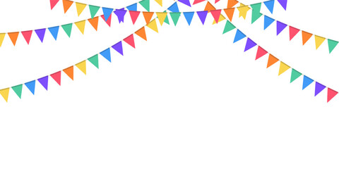 Obraz premium Festive flags garland in lgbt rainbow colors. Celebration flags for pride decor. Triangle pennants chain. Party decoration