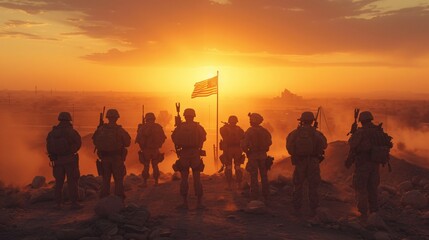 Sunset Salute A Flag-Waving Celebration of the Monthly Military Holiday Generative AI - obrazy, fototapety, plakaty