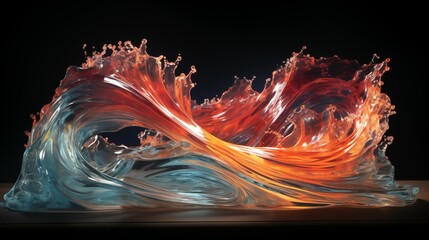 3d render, abstract glass sculpture, waves, levitating, quantum wave tracking