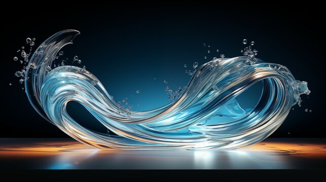 3d render, abstract glass sculpture, waves, levitating, quantum wave tracking