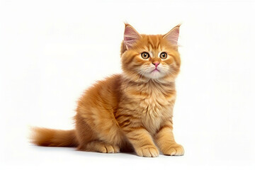 Small orange kitten sitting on white surface looking at the camera.
