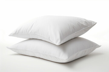 Two pillows stacked on top of each other on white surface. - obrazy, fototapety, plakaty