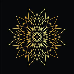 Golden mandala on a black background, vector illustration.