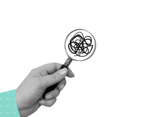 Contemporary collage with magnifying glass in hand