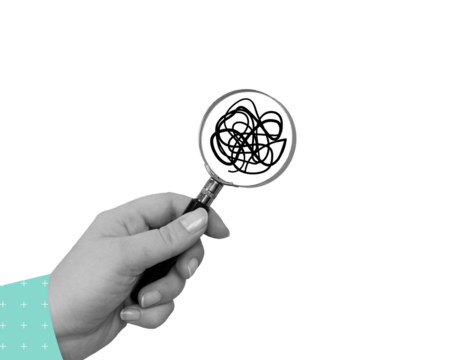 Contemporary collage with magnifying glass in hand