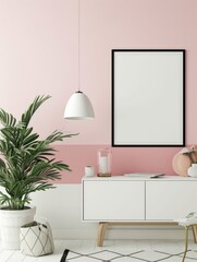 Mockup of a female room with an airy, summery feel. Refreshing atmosphere with empty clean and clear poster frame.