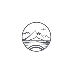 minimalistic graphic logo of adventure tourism on white background